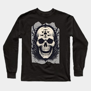 Ghastly Grin Scary Dark Halloween Skull Art Long Sleeve T-Shirt